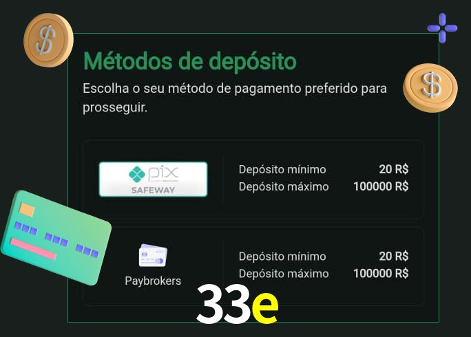 O cassino 33e oferece uma grande variedade de métodos de pagamento